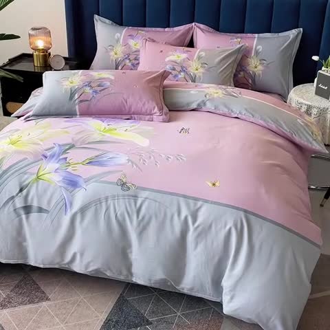 91家纺网 家纺一手货源 找家纺 金爱家 2023新款大版13372全棉花卉系列四件套恋之风景