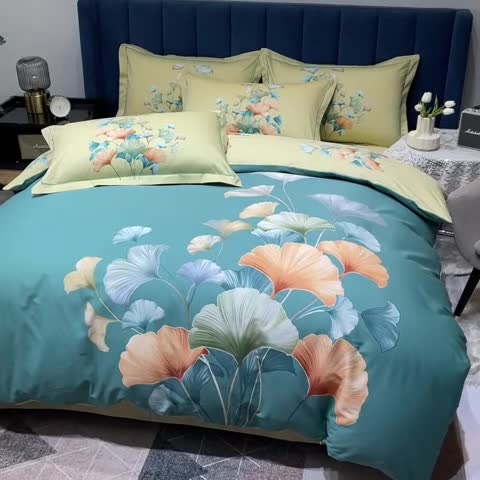 91家纺网 家纺一手货源 找家纺 （总2）金爱家 2023新款大版13372全棉花卉系列四件套