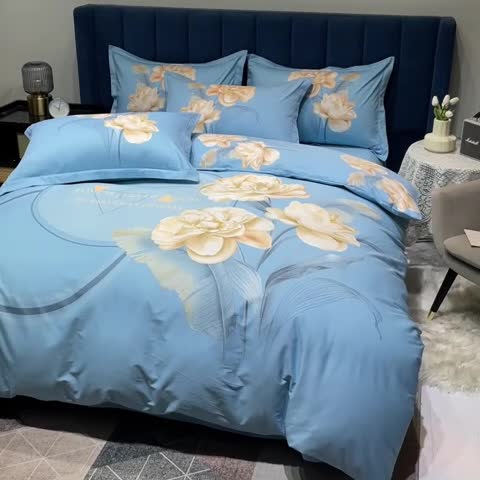 91家纺网 家纺一手货源 找家纺 金爱家 新款大版13372全棉花卉系列四件套千里寻花-兰