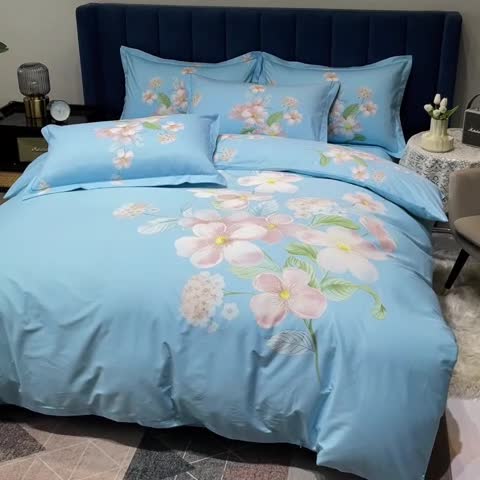 91家纺网 家纺一手货源 找家纺 金爱家 新款大版13372全棉花卉系列四件套清莹花香-兰