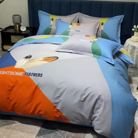 91家纺网 家纺一手货源 找家纺 金爱家 2023新款大版13372全棉花卉系列四件套色彩羽毛