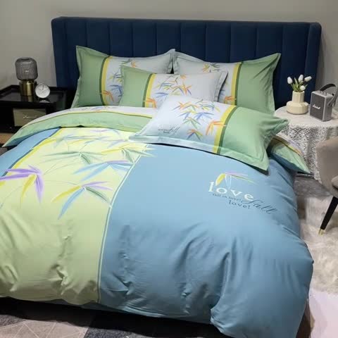 91家纺网 家纺一手货源 找家纺 金爱家 2023新款大版13372全棉花卉系列四件套相思竹语