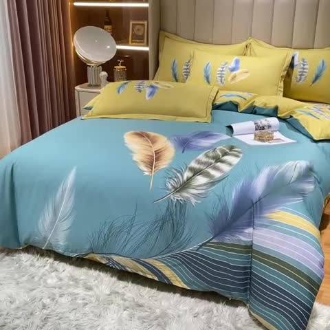 91家纺网 家纺一手货源 找家纺 金爱家 新款大版13372全棉花卉系列四件套月光之梦-绿