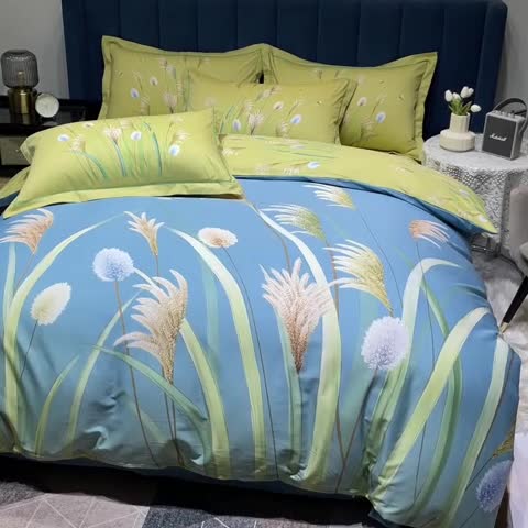 91家纺网 家纺一手货源 找家纺 金爱家 2023新款大版13372全棉花卉系列四件套在水一方