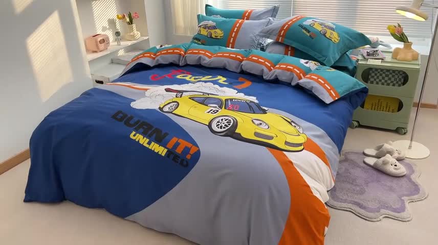 91家纺网 家纺一手货源 找家纺 金爱家 2023新款大版纯棉卡通四件套兜兜风