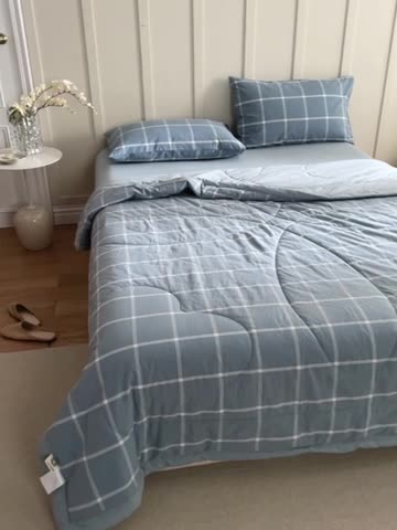 91家纺网 家纺一手货源 找家纺 寐眠2022新款全棉色织水洗棉夏被子被芯（棉花芯） 海蓝大格