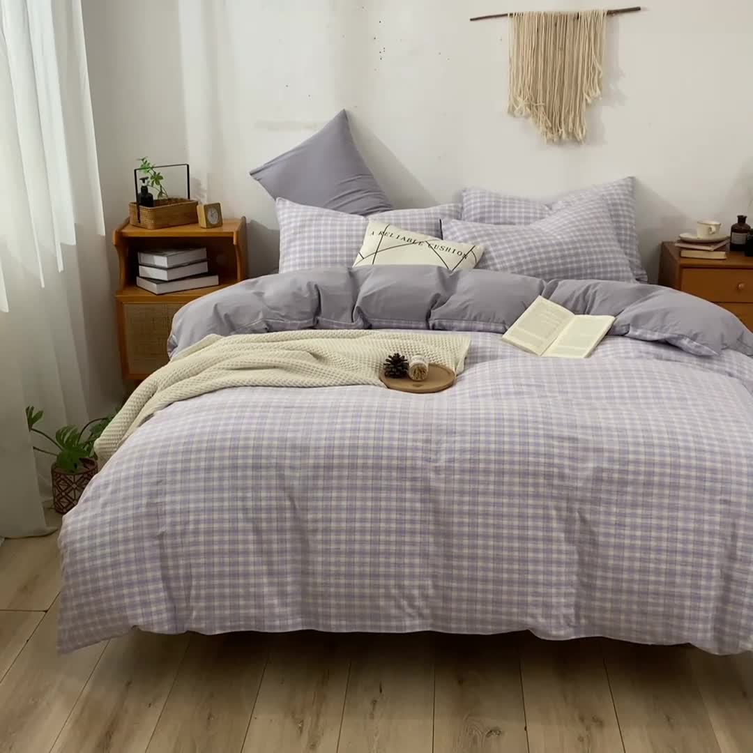 91家纺网 家纺一手货源 找家纺 ab家纺 2022新款全棉水洗棉四件套 寻梦  紫