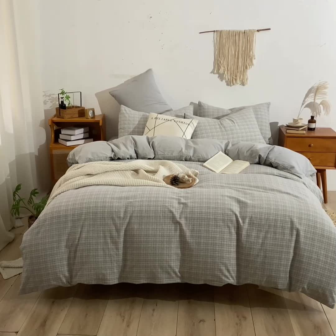 91家纺网 家纺一手货源 找家纺 ab家纺 2022新款全棉水洗棉四件套 周末  灰