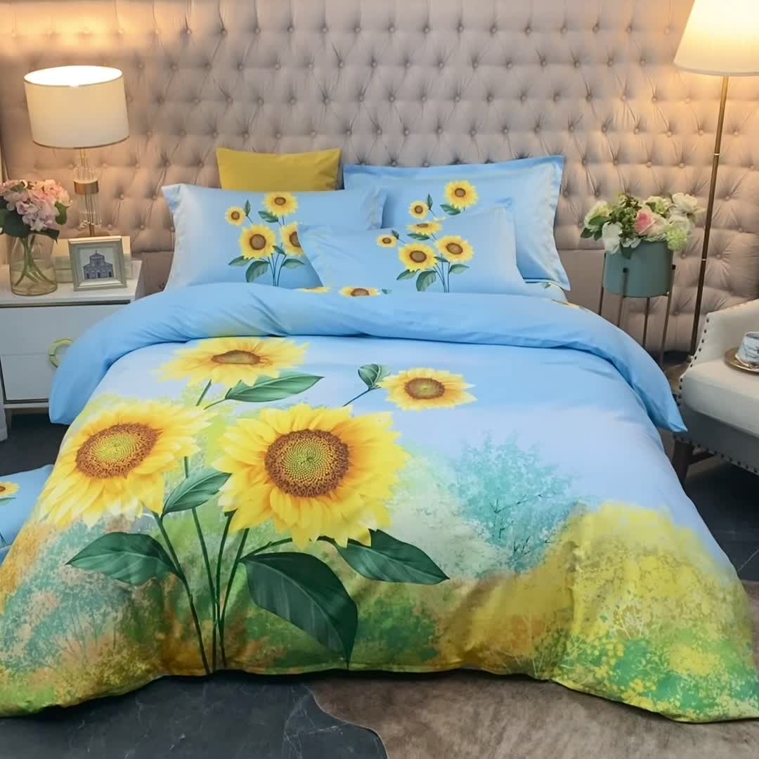 91家纺网 家纺一手货源 找家纺 金纱玉纺 2022全棉大版印花13372四件套 晴空万里-兰