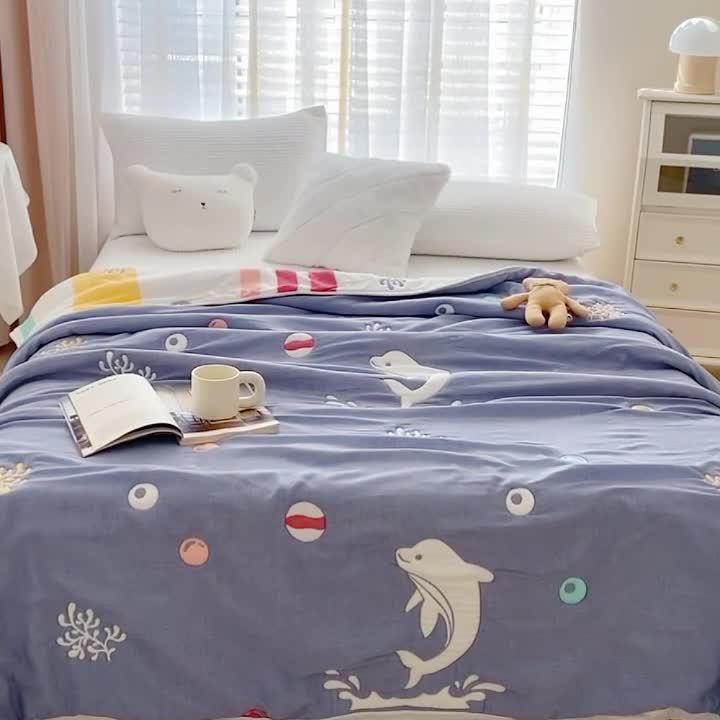 91家纺网 家纺一手货源 找家纺 爱港 2023新款专版全棉A类10层纱布毛巾被盖毯 海之梦