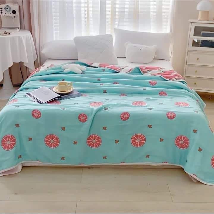 91家纺网 家纺一手货源 找家纺 爱港 2023新款专版全棉A类10层纱布毛巾被盖毯 橙梦