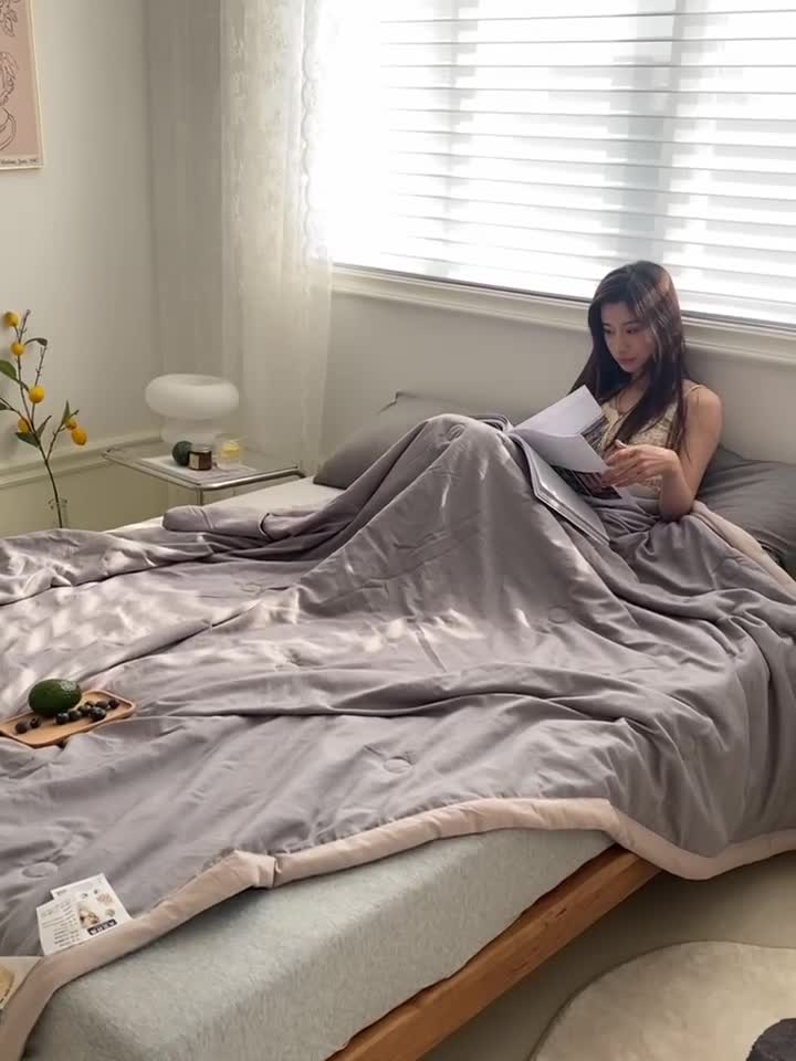 91家纺网 家纺一手货源 找家纺 森林人 2022新款水洗棉大豆纤维夏凉被 风格2 绅士灰