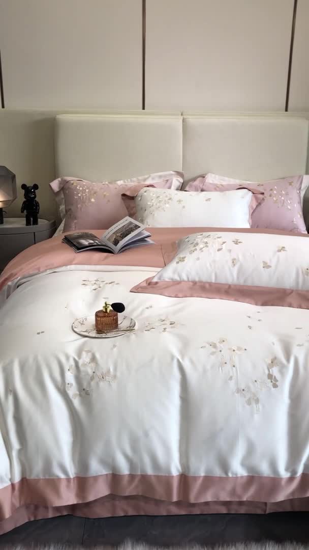 91家纺网 家纺一手货源 找家纺 馨蕊 2022新款100支高定系列四件套-蜜语 蜜语-月光白