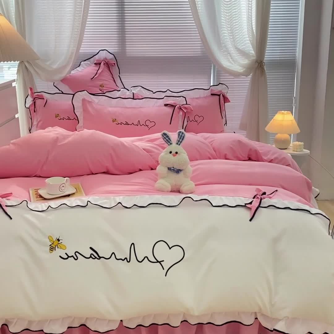 91家纺网 家纺一手货源 找家纺 慕语家纺 2023新款亲肤磨毛高支高密四件套-小幸运 浅玉