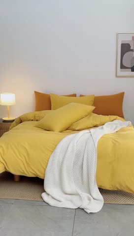 91家纺网 家纺一手货源 找家纺 棉邦 2022新款全棉色织水洗棉四件套 姜黄