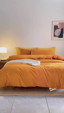 91家纺网 家纺一手货源 找家纺 棉邦 2022新款全棉色织水洗棉四件套 焦糖