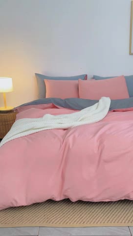 91家纺网 家纺一手货源 找家纺 棉邦 2022新款全棉色织水洗棉四件套 浅粉+浅灰