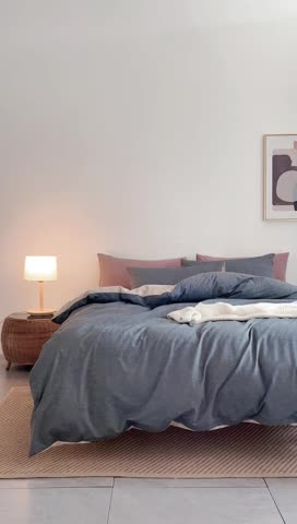 91家纺网 家纺一手货源 找家纺 棉邦 2022新款全棉色织水洗棉四件套 深灰+卡其