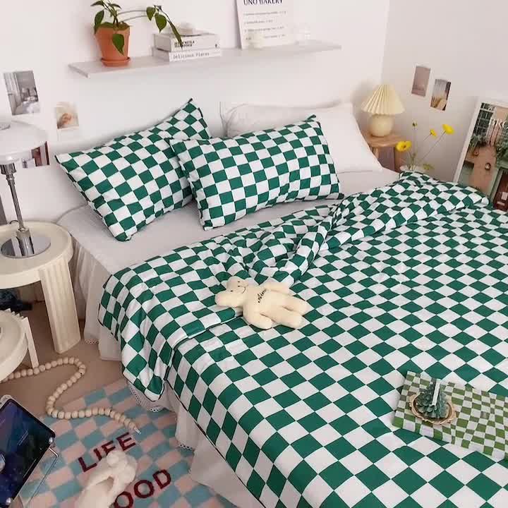 91家纺网 家纺一手货源 找家纺 星期八 2022新款棋盘格针织棉夏被 绿格