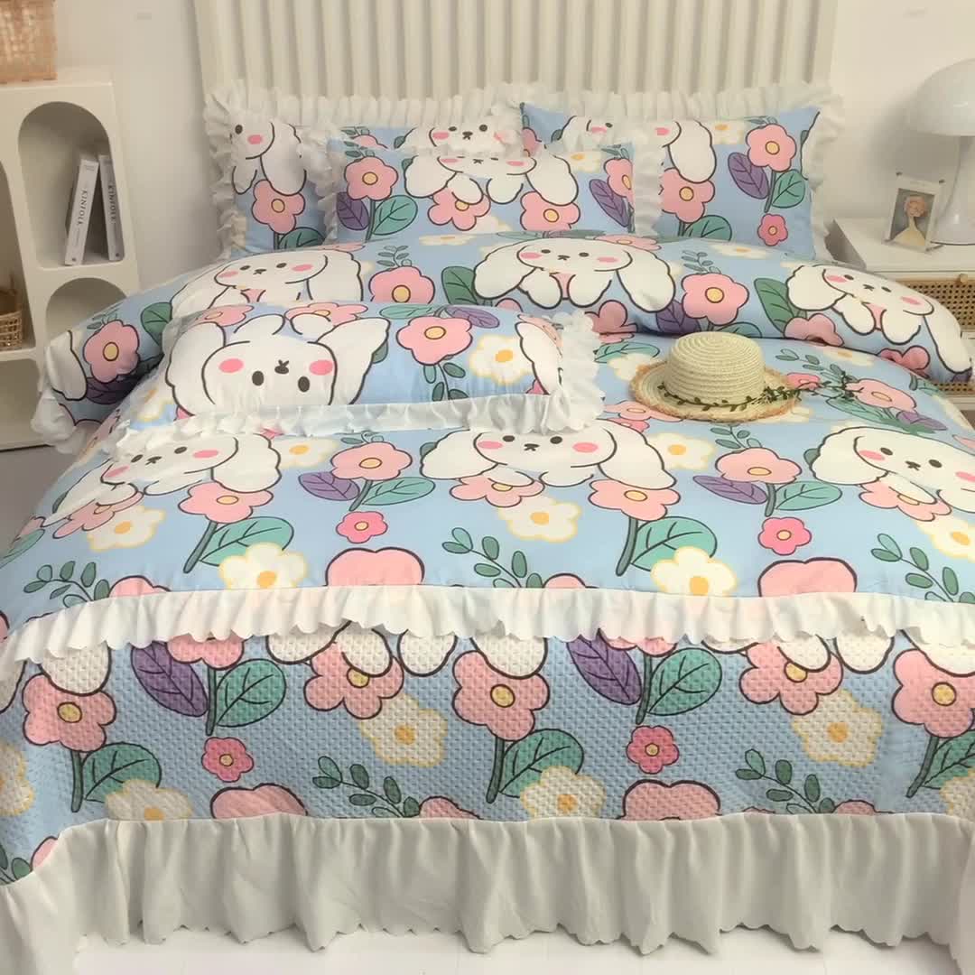 91家纺网 家纺一手货源 找家纺 梦之岛 2022新款床盖韩版磨毛四件套 芭比兔