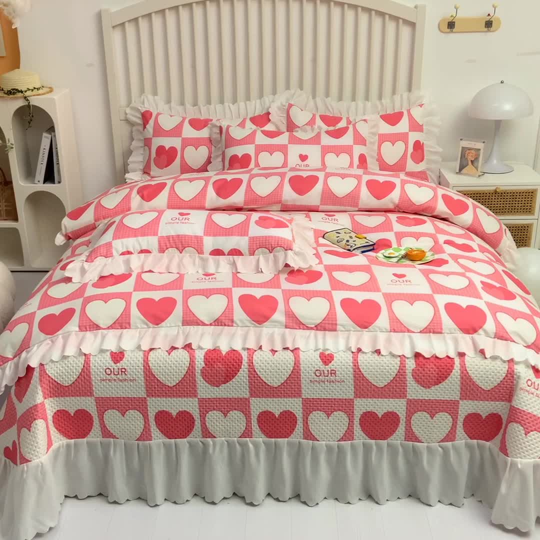 91家纺网 家纺一手货源 找家纺 梦之岛 2022新款床盖韩版磨毛四件套 甜蜜心声