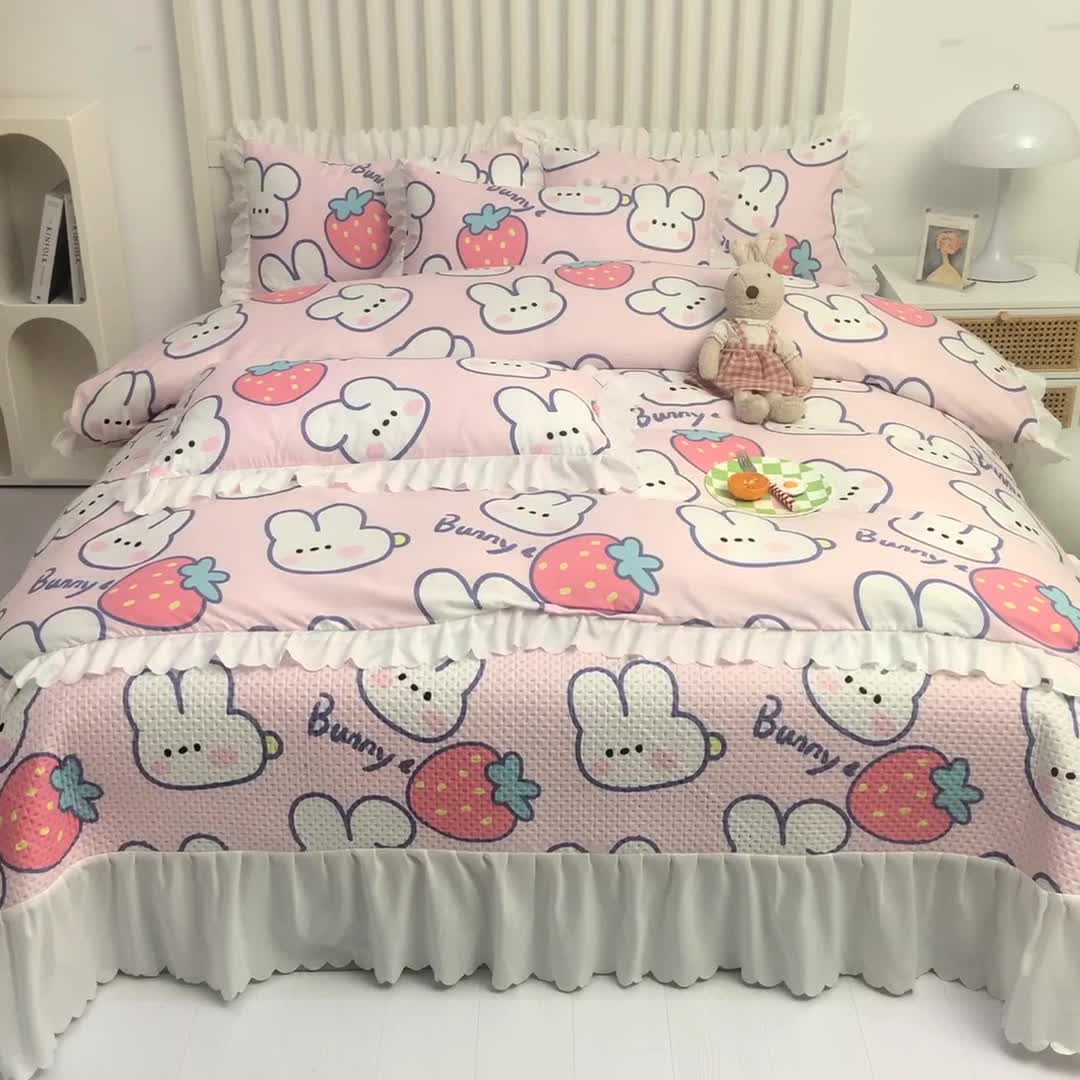 91家纺网 家纺一手货源 找家纺 梦之岛 2022新款床盖韩版磨毛四件套 小可爱