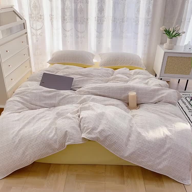 91家纺网 家纺一手货源 找家纺 （总）玛奇朵 2022全棉提花水洗棉四件套-彩格系列 实拍图