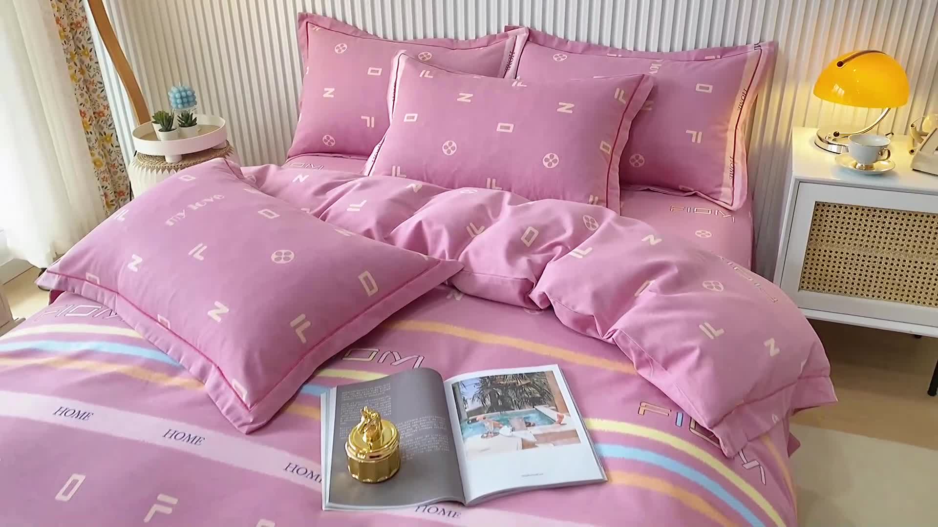 91家纺网 家纺一手货源 找家纺 杜先生 2023新款全棉加厚喷气活性磨毛系列四件套 名爵世家-豆沙