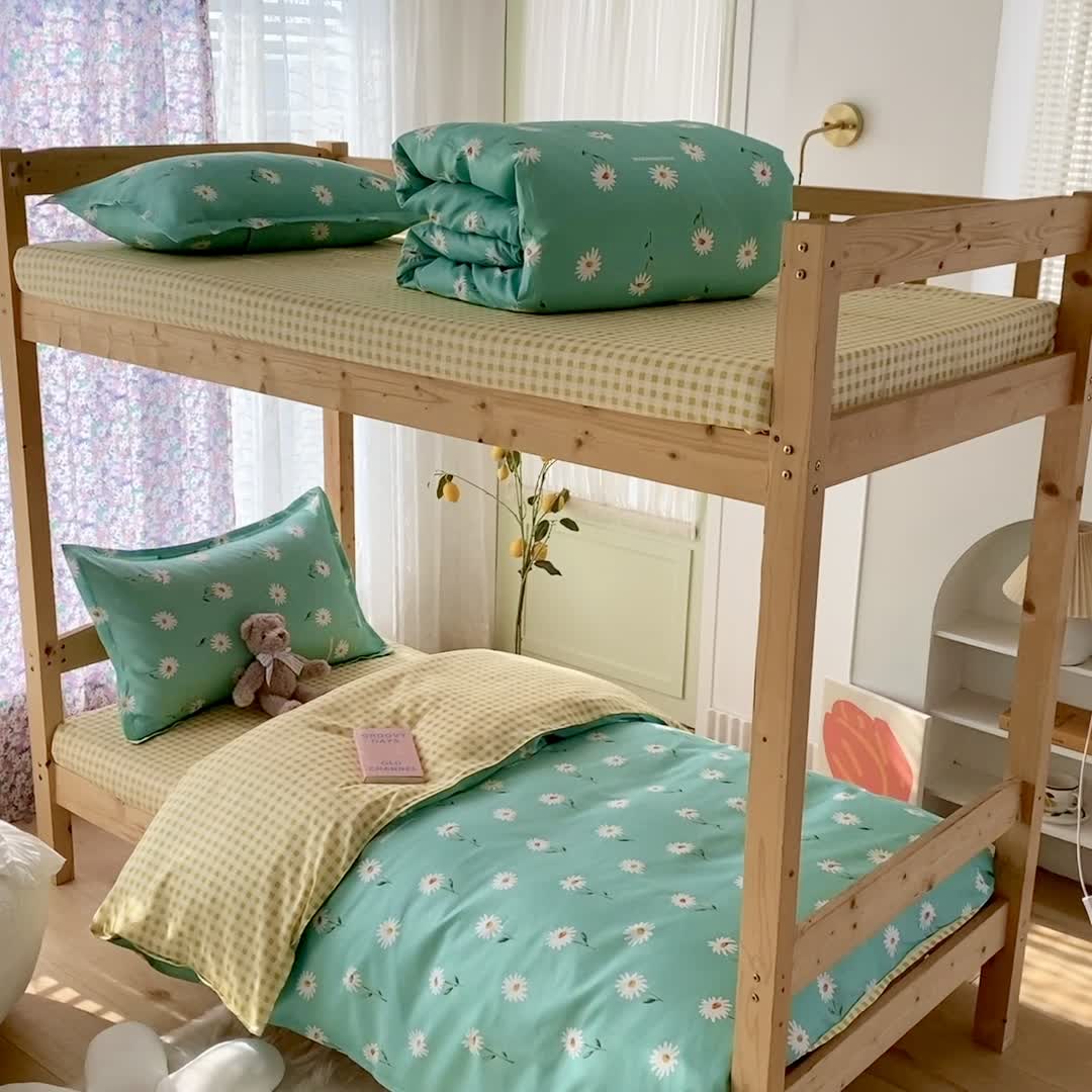 91家纺网 家纺一手货源 找家纺 （总）2022新款舒适亲肤芦荟棉上下铺学生印花四件套