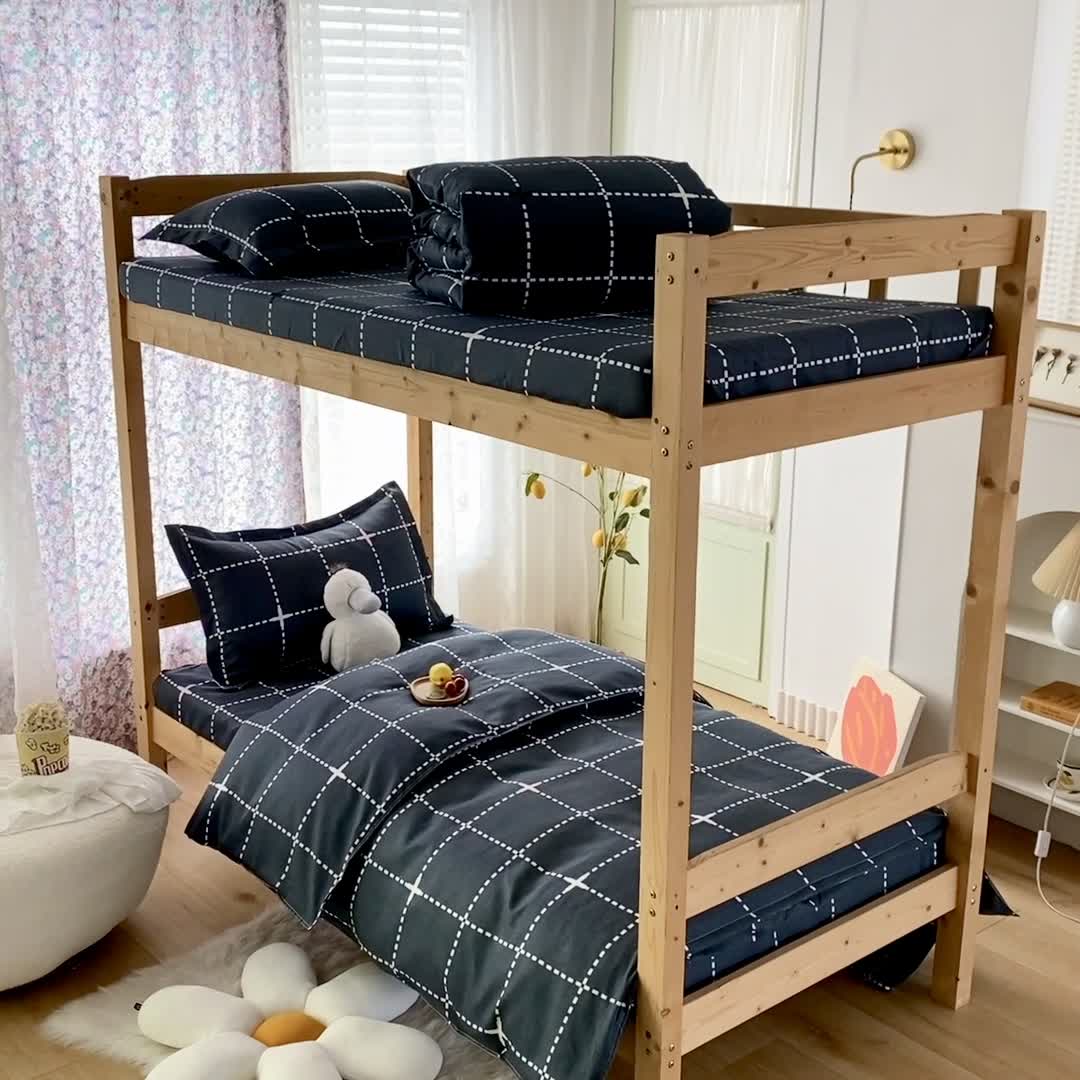 91家纺网 家纺一手货源 找家纺 （总）2022新款舒适亲肤芦荟棉上下铺学生印花四件套