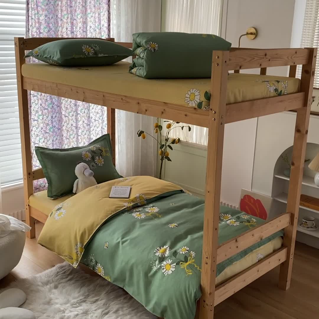 91家纺网 家纺一手货源 找家纺 （总）2022新款舒适亲肤芦荟棉上下铺学生印花四件套