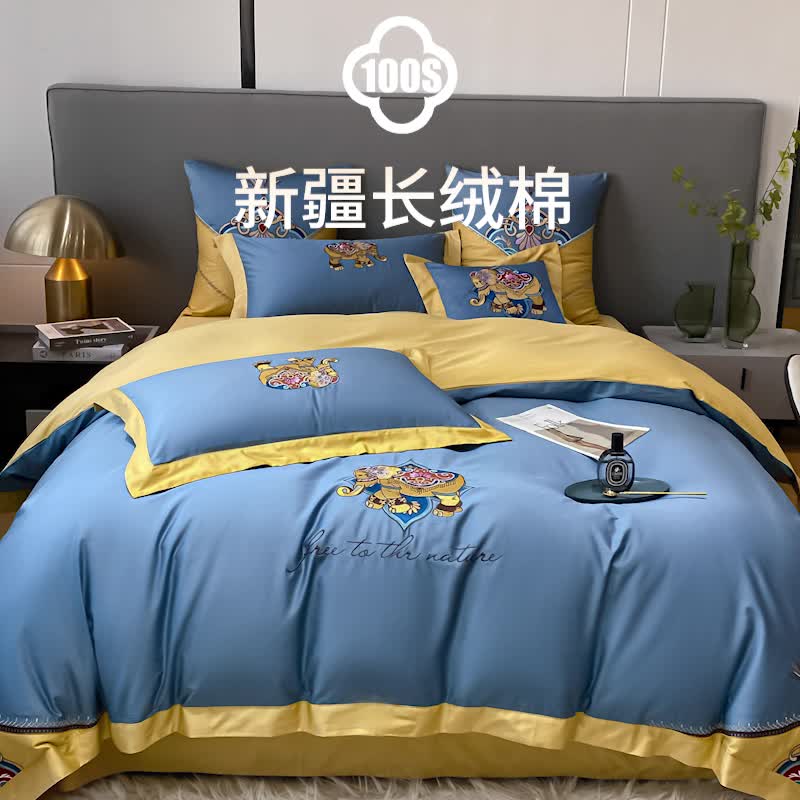 91家纺网 家纺一手货源 找家纺 铭动 2023新款100支长绒棉四件套 共舞-宾利蓝