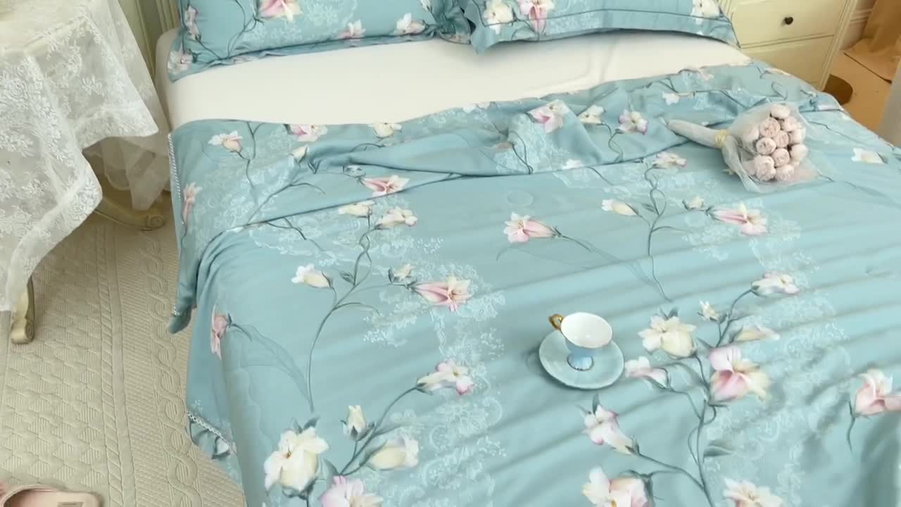 91家纺网 家纺一手货源 找家纺 棉生活家纺 2022新款莫代尔天丝夏被洛神蓝