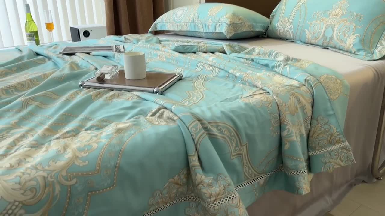 91家纺网 家纺一手货源 找家纺 棉生活家纺 2022新款莫代尔天丝夏被斯卡纳绿