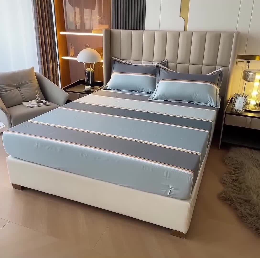 91家纺网 家纺一手货源 找家纺 锦罗绣 2024新款纯棉全棉13376印花单床笠 捷意一蓝