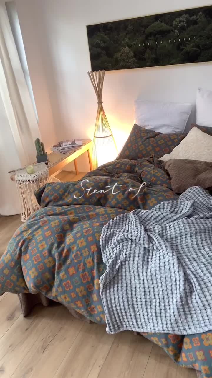 91家纺网 家纺一手货源 找家纺 （总）2022新款色织提花全棉双层纱四件套