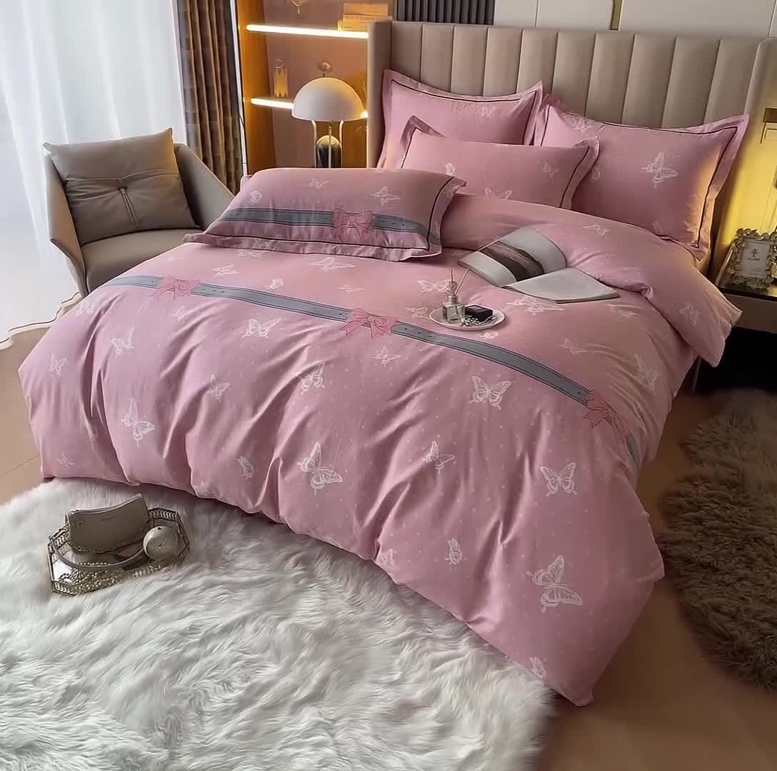 91家纺网 家纺一手货源 找家纺 锦罗绣 2024新款纯棉全棉13376印花四件套 梦蝶