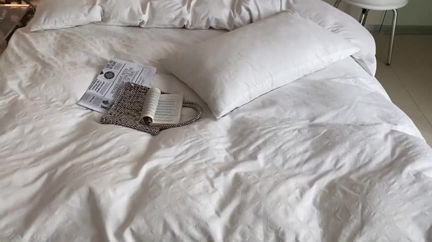 91家纺网 家纺一手货源 找家纺 梦享生活 2022新款水洗棉华夫格双拼四件套 华夫格奶白