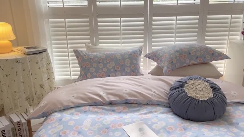 91家纺网 家纺一手货源 找家纺 柚子2022新款40支13372全棉印花四件套 兔兔花园