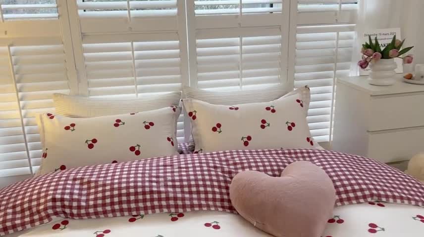 91家纺网 家纺一手货源 找家纺 柚子2022新款40支13372全棉印花四件套 小樱桃