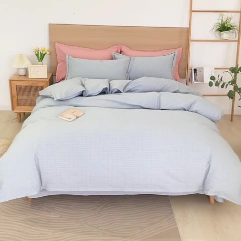 91家纺网 家纺一手货源 找家纺 杜先生 2023新款全棉无印风老粗布四件套直播爆款 无印风影格-蓝灰