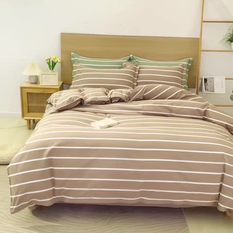 91家纺网 家纺一手货源 找家纺 杜先生 2023新款全棉无印风老粗布四件套直播爆款 无印风条纹-咖