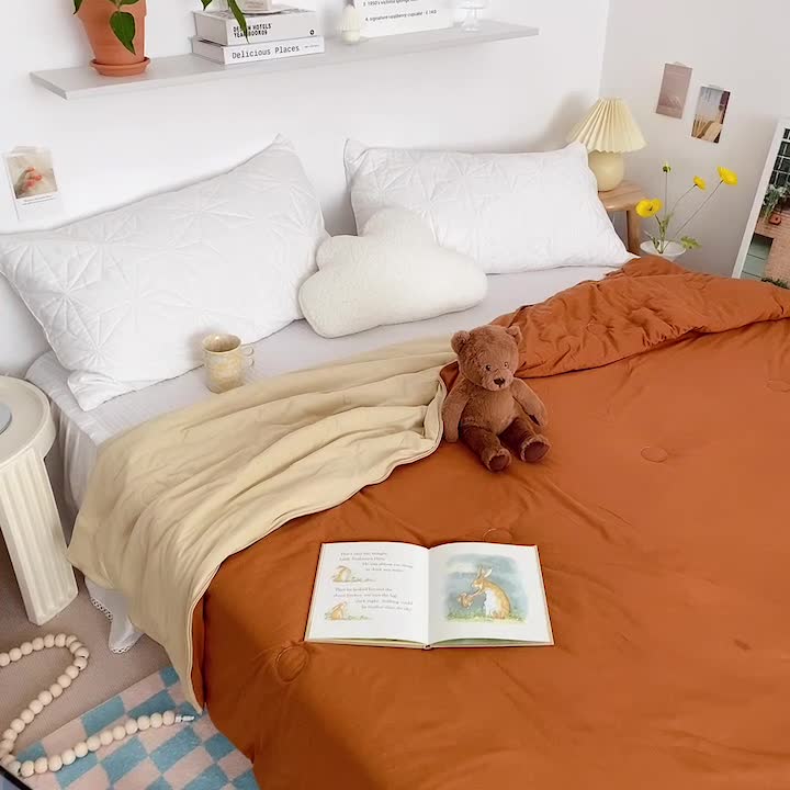 91家纺网 家纺一手货源 找家纺 星期八 2022新款马卡龙针织棉大豆夏被 深咖浅咖