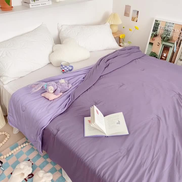 91家纺网 家纺一手货源 找家纺 星期八 2022新款马卡龙针织棉大豆夏被 深紫浅紫