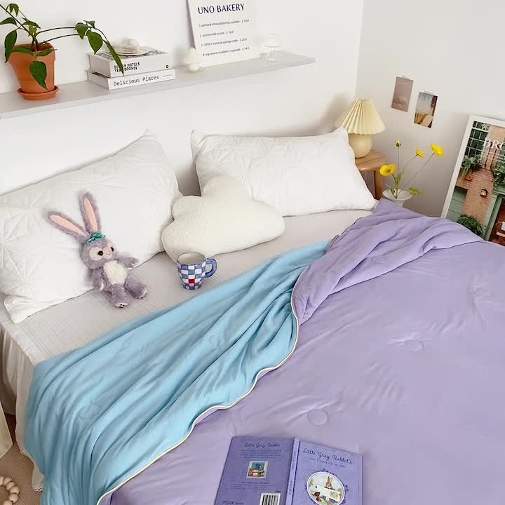 91家纺网 家纺一手货源 找家纺 星期八 2022新款马卡龙针织棉大豆夏被 紫蓝