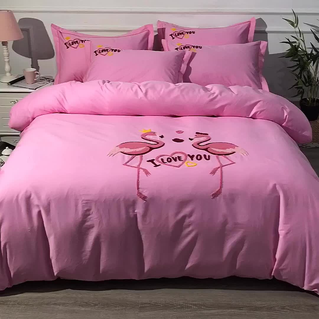 91家纺网 家纺一手货源 找家纺 2022晶缦全棉13372纯色毛巾绣绣花四件套 幸福烈鸟绿色