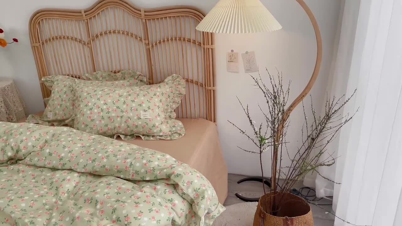 91家纺网 家纺一手货源 找家纺 源启 2021新款复古花边双层纱全棉四件套纯棉花开