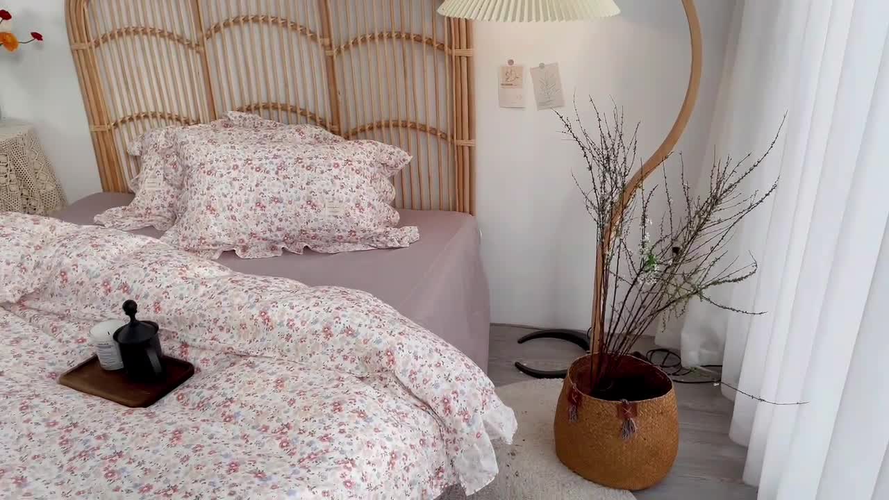 91家纺网 家纺一手货源 找家纺 源启 2021新款复古花边双层纱全棉四件套纯棉若雨