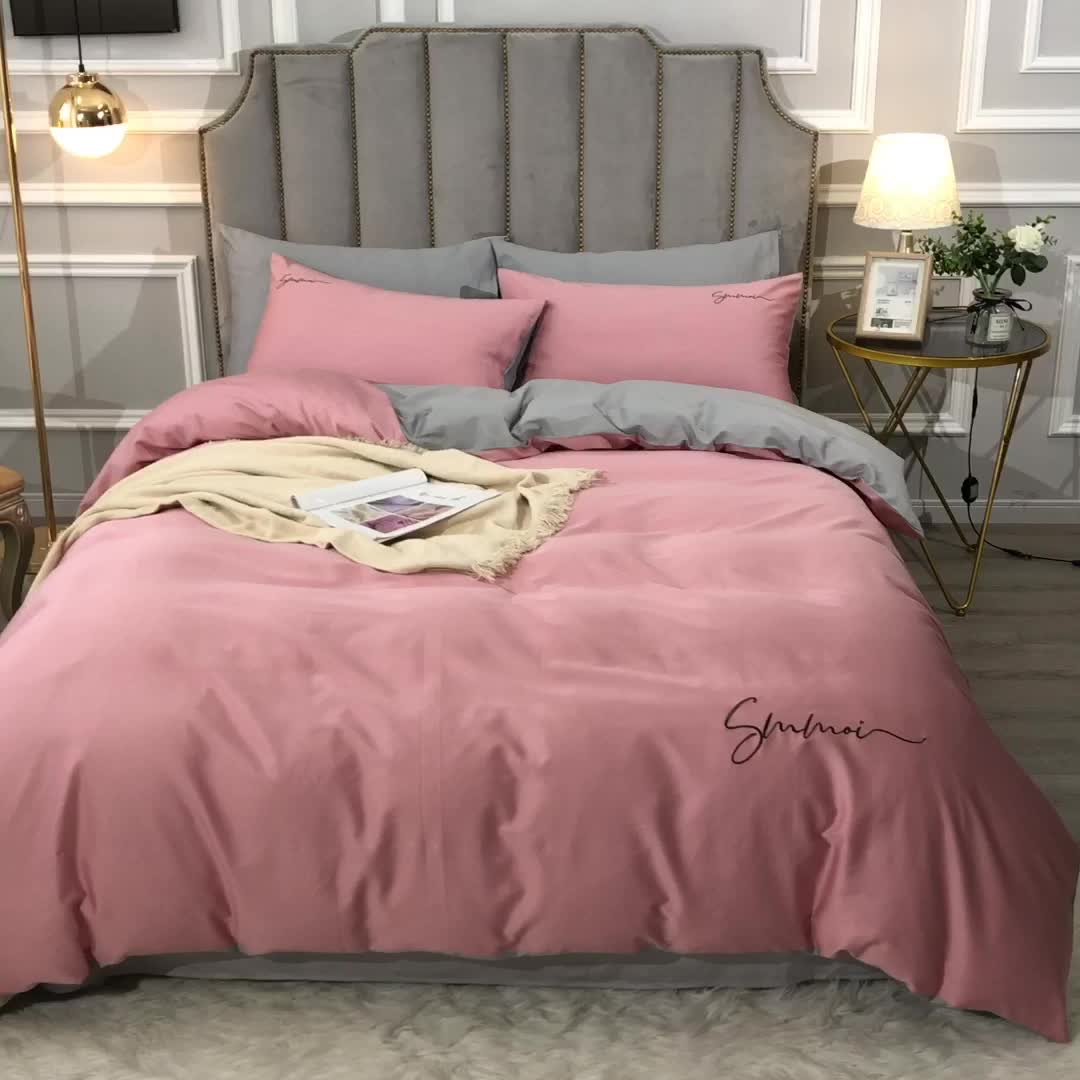91家纺网 家纺一手货源 找家纺 晶缦 2022新款全棉纯色60S贡缎长绒棉绣花四件套 洛拉-帛咖