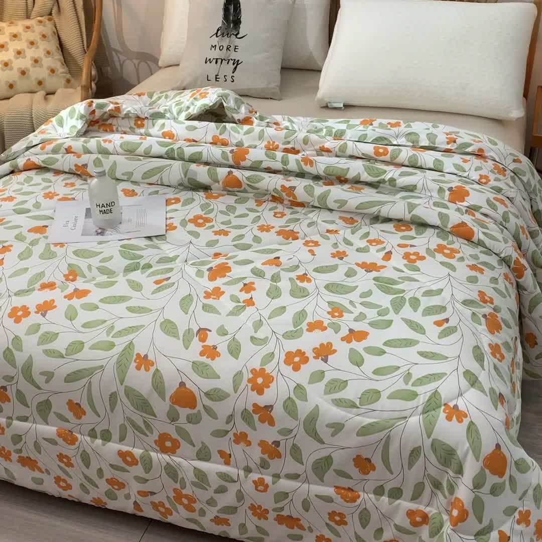 91家纺网 家纺一手货源 找家纺 总富威堡2023棉花夏被小清新印花水洗棉夏凉被洛卡棉空调被